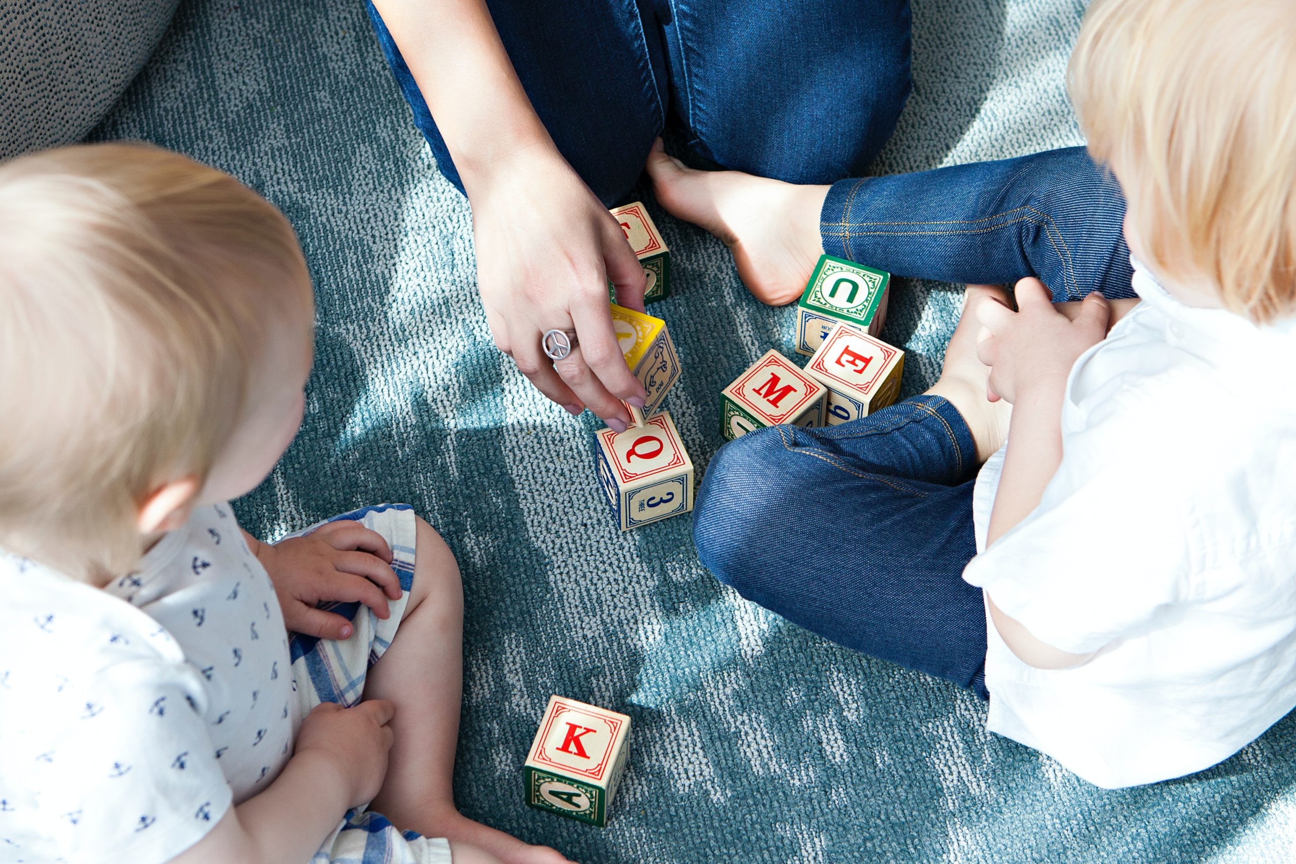 Children playing with blocks, family